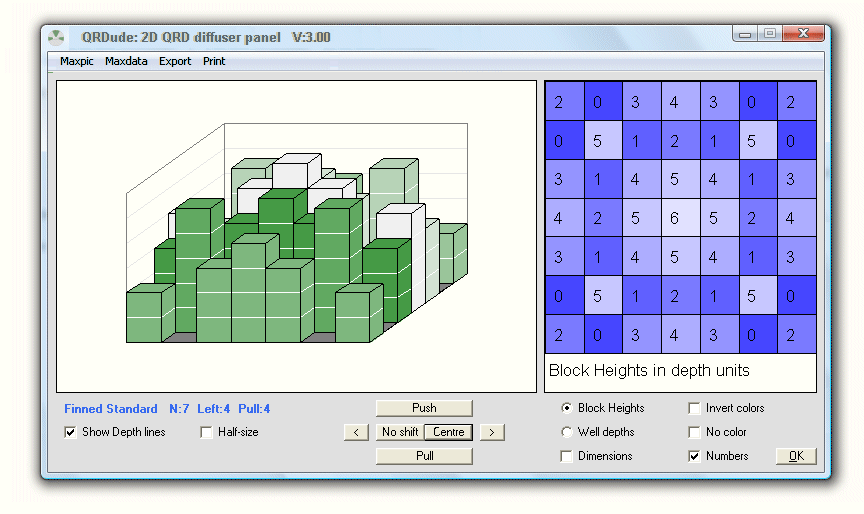 QRDude software 2D panel - default settings