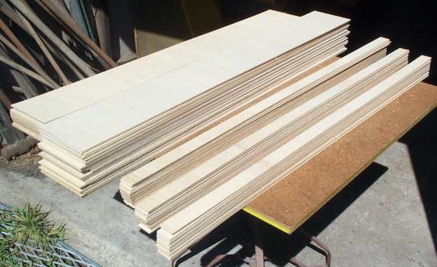 Photo of the 150mm and 35mm strips of 3mm ply